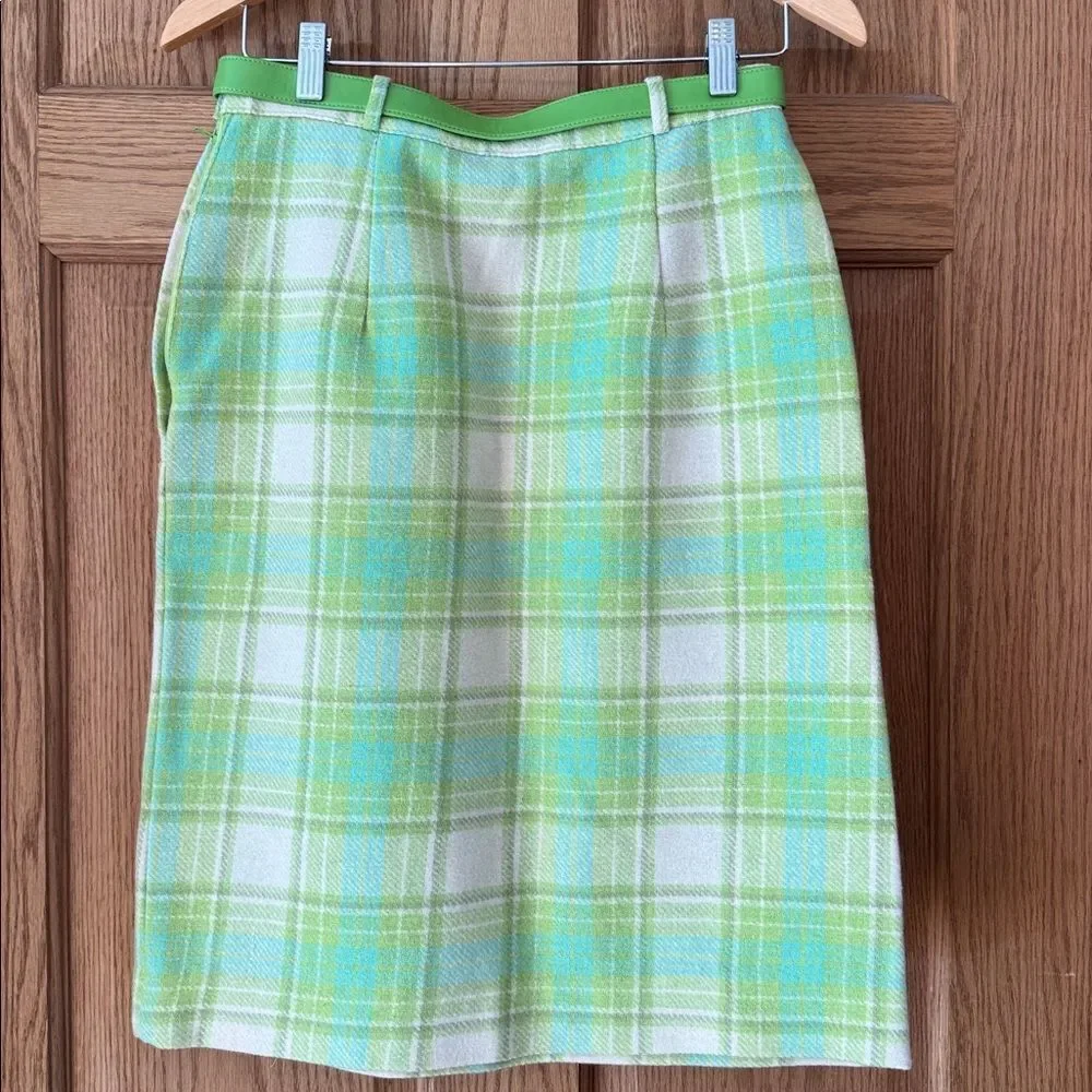 STEVENS Vintage 60s Wool Plaid Skirt Palm Springs Golf Resort Mod Pastel *NEW*